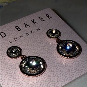 Ted Baker Rose Gold Tone Drop Earrings with Clear Crystals